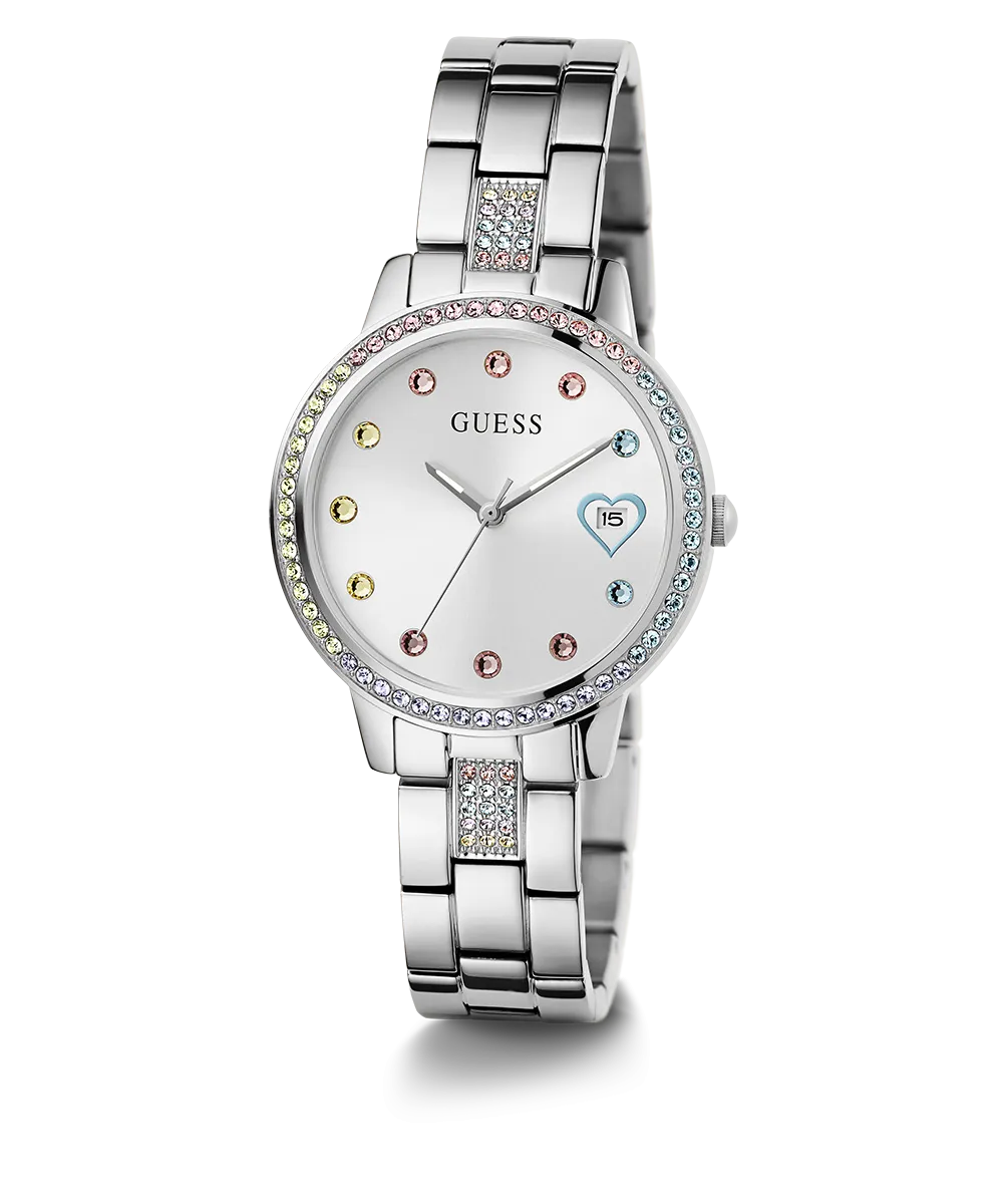 GUESS Ladies Silver Tone Date Watch