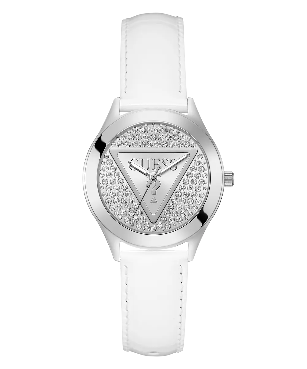 GUESS Ladies White Silver Tone Analog Watch