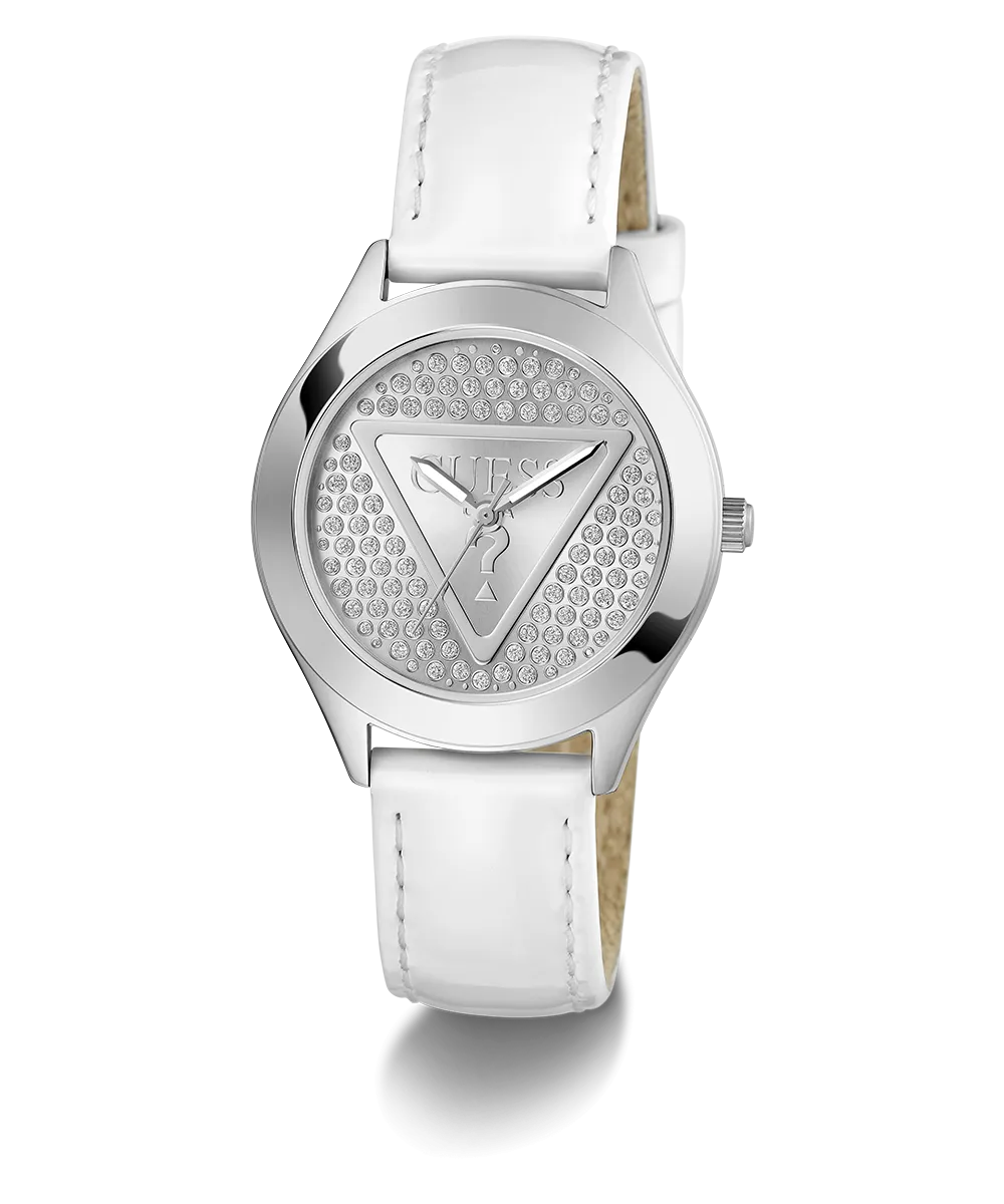 GUESS Ladies White Silver Tone Analog Watch