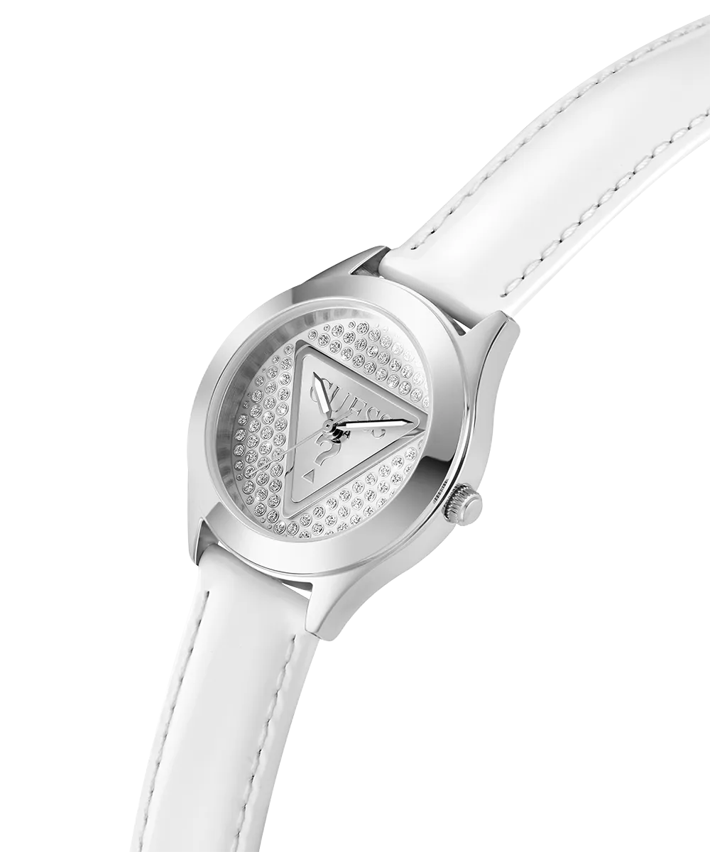 GUESS Ladies White Silver Tone Analog Watch