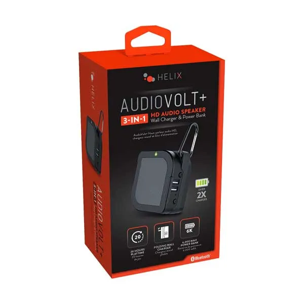 Helix ETHPBSPK AudioVolt  3-in-1 HD Audio Bluetooth Speaker with Wall Charger and Power Bank