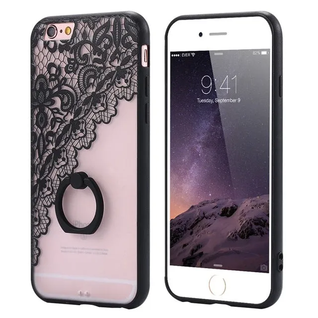 KISSCASE Lace Case For iPhone 6 6s Ring Holder Phone Back Cover For iPhone 6 Plus 6s Plus Retro Floral Cases For iPhone 6 Capa