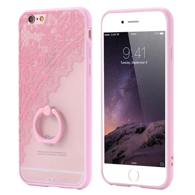 KISSCASE Lace Case For iPhone 6 6s Ring Holder Phone Back Cover For iPhone 6 Plus 6s Plus Retro Floral Cases For iPhone 6 Capa