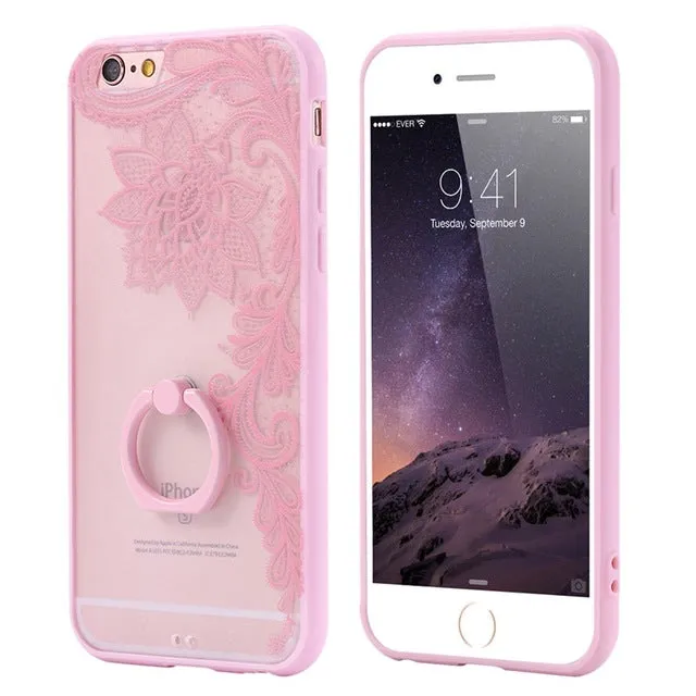 KISSCASE Lace Case For iPhone 6 6s Ring Holder Phone Back Cover For iPhone 6 Plus 6s Plus Retro Floral Cases For iPhone 6 Capa