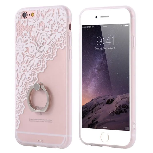 KISSCASE Lace Case For iPhone 6 6s Ring Holder Phone Back Cover For iPhone 6 Plus 6s Plus Retro Floral Cases For iPhone 6 Capa