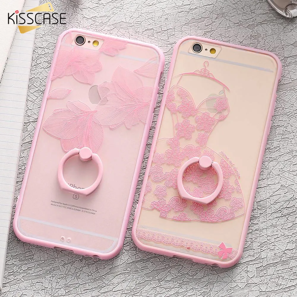 KISSCASE Lace Case For iPhone 6 6s Ring Holder Phone Back Cover For iPhone 6 Plus 6s Plus Retro Floral Cases For iPhone 6 Capa