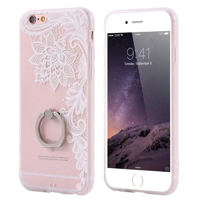 KISSCASE Lace Case For iPhone 6 6s Ring Holder Phone Back Cover For iPhone 6 Plus 6s Plus Retro Floral Cases For iPhone 6 Capa