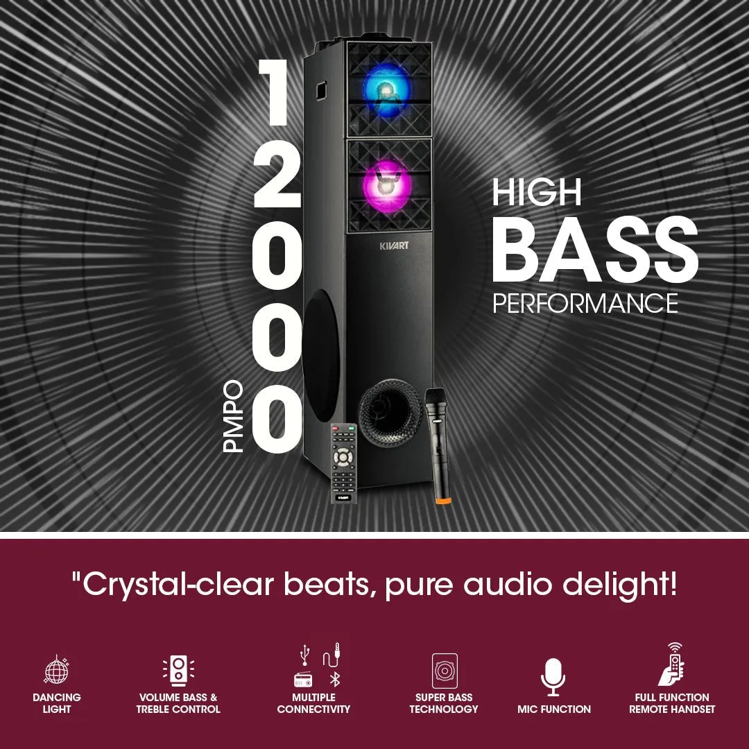 Kivart Multimedia Tower speaker | Unleash the party, own the stage  | 120 W | With Mic & Remote control |  High Bass Performance | With Bluetooth