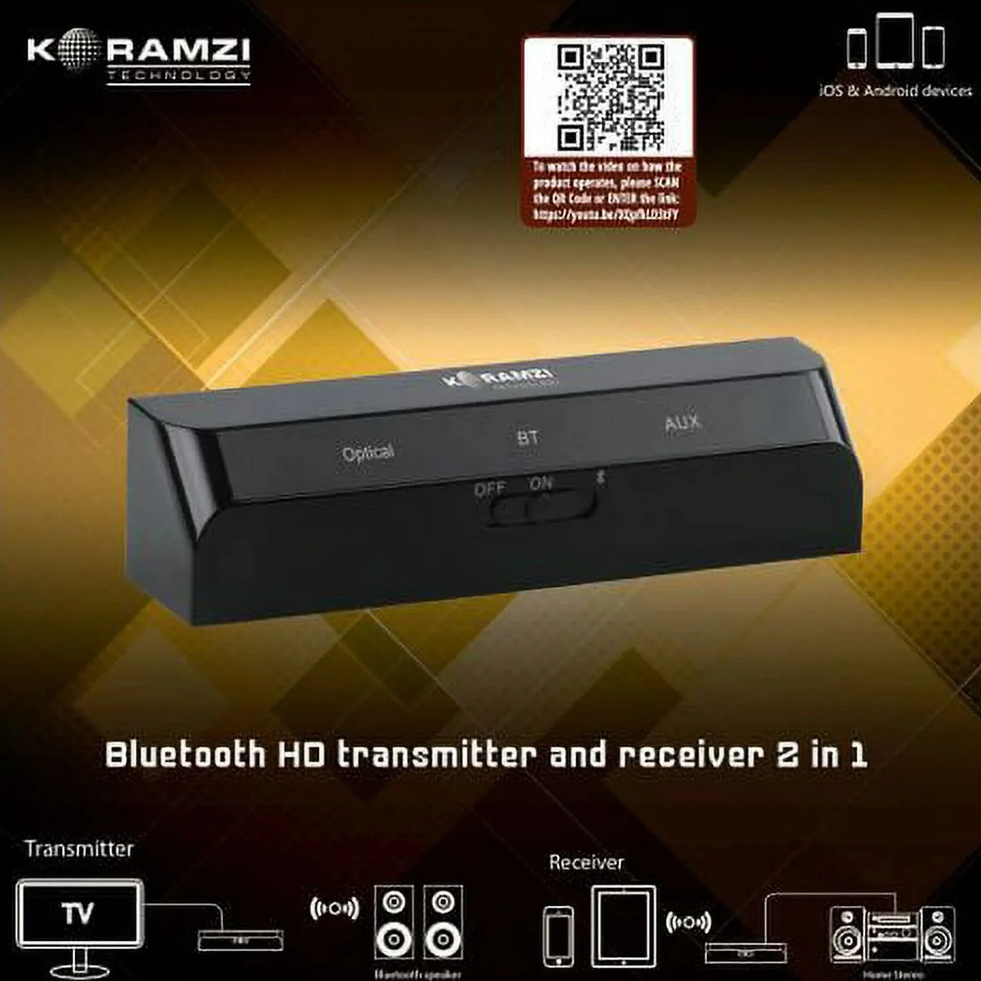 KORAMZI BTR26 (Black) Bluetooth HD Transmitter and Receiver 2 in 1- New