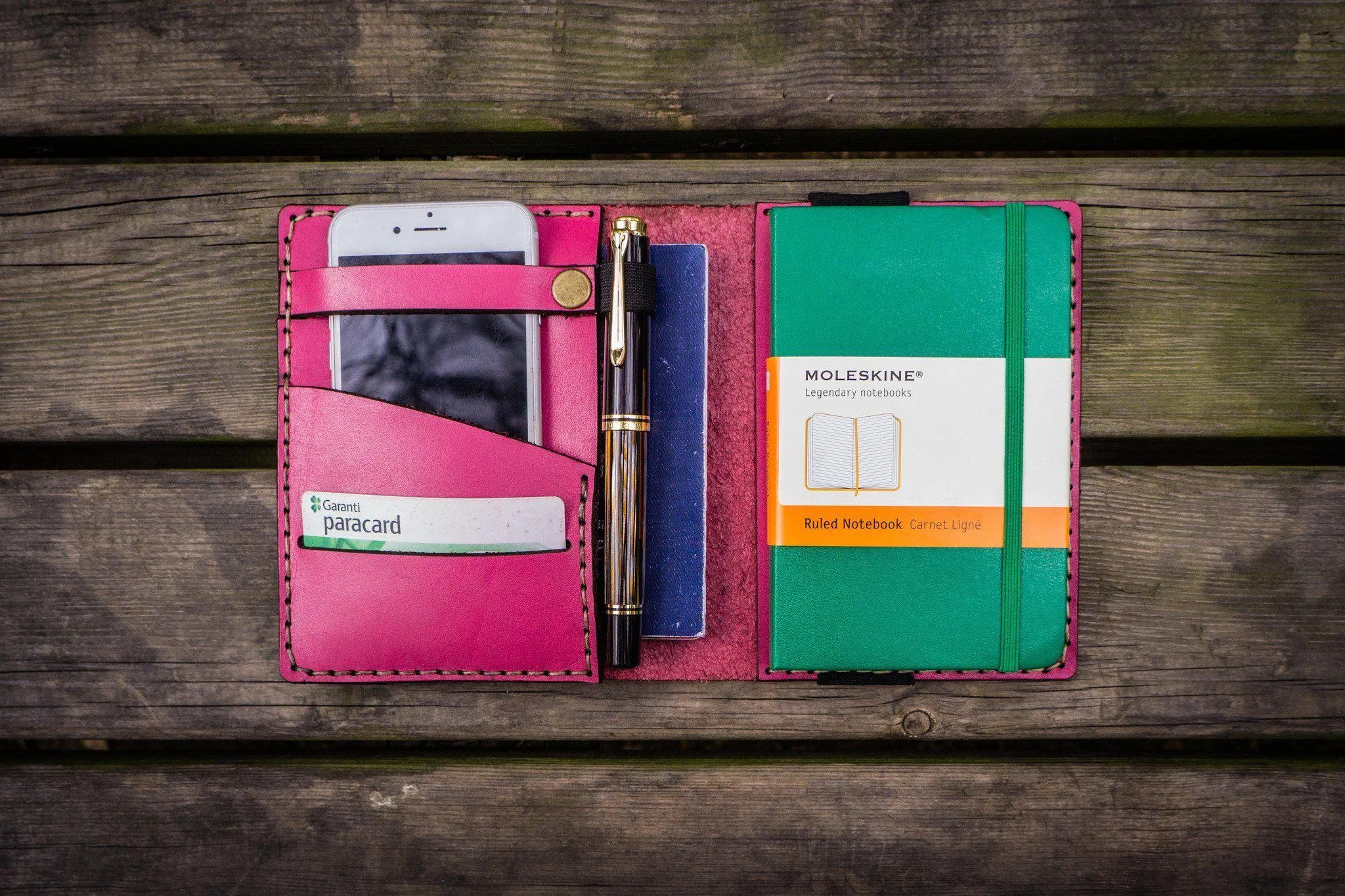 Leather Pocket Moleskine Journal Cover - Pink