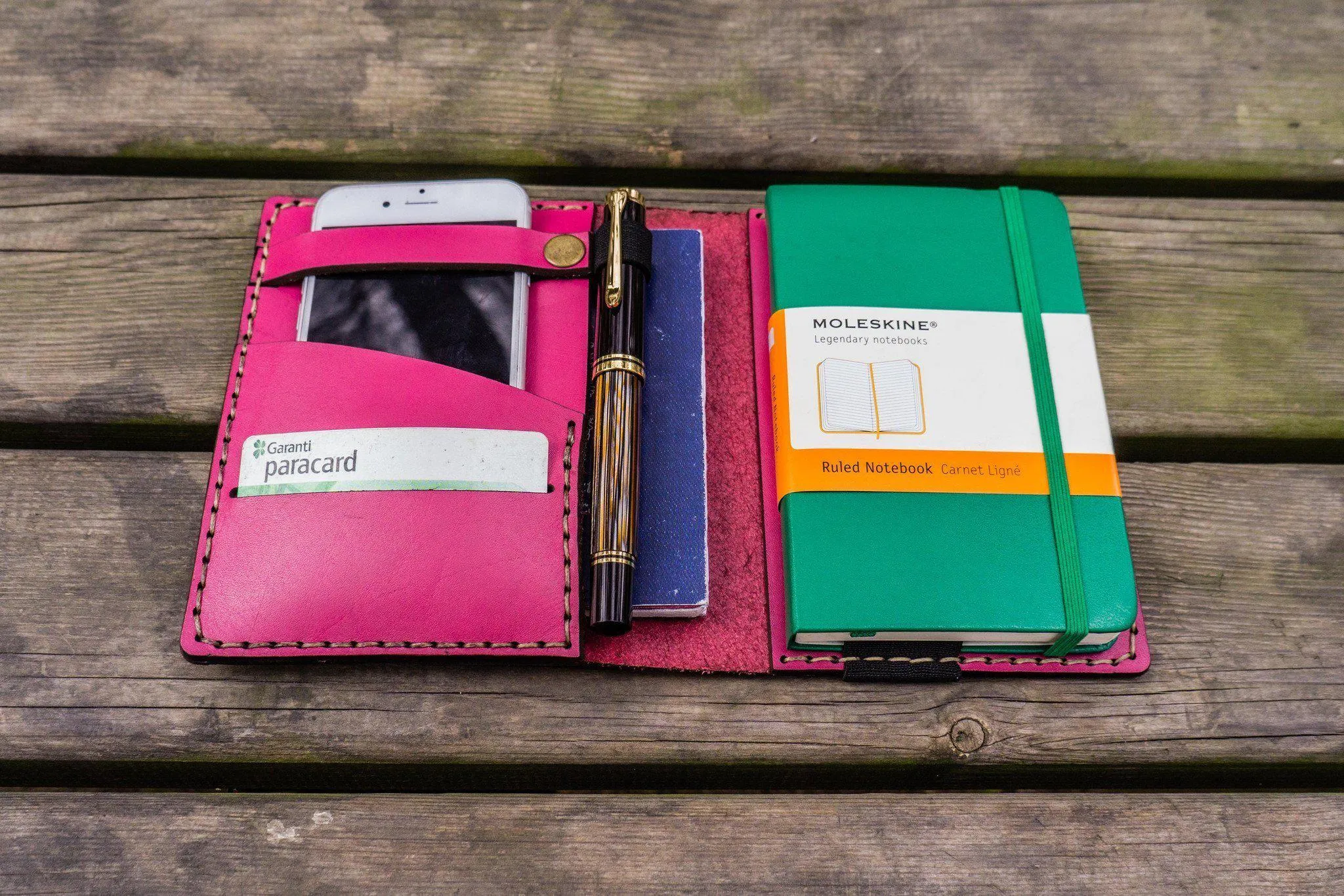 Leather Pocket Moleskine Journal Cover - Pink