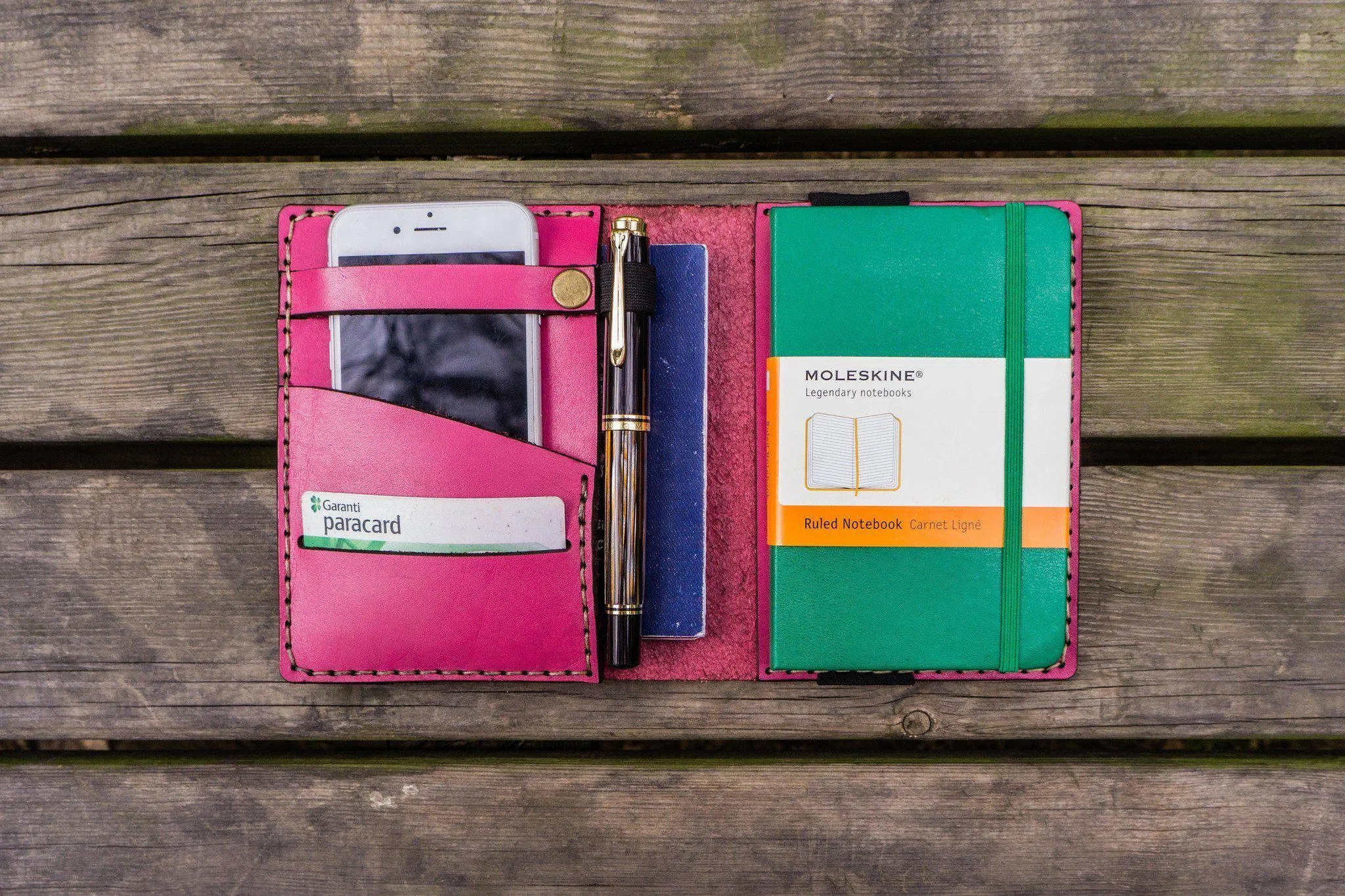 Leather Pocket Moleskine Journal Cover - Pink