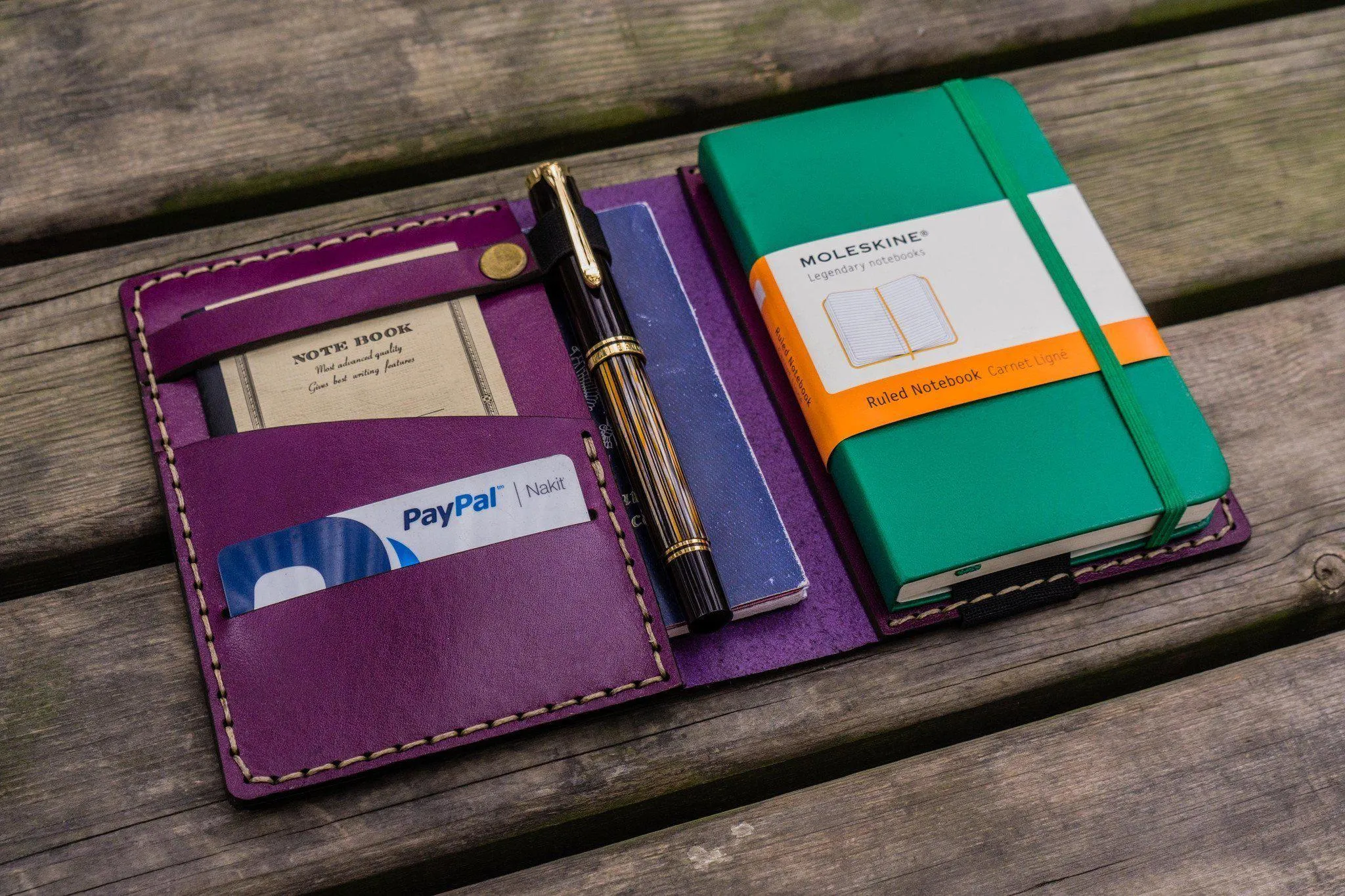 Leather Pocket Moleskine Journal Cover - Purple