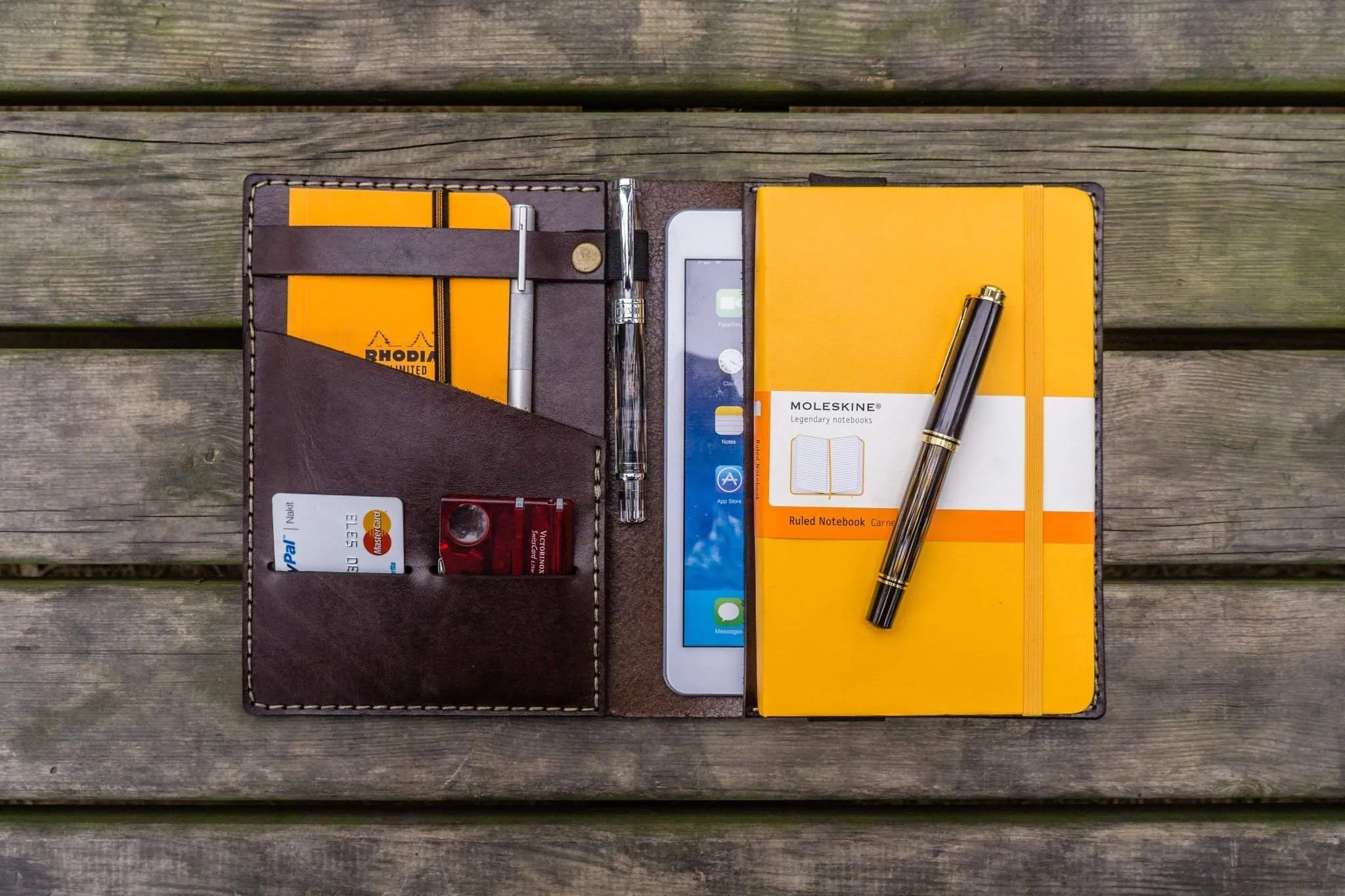 Leather Travel Journal for iPad Mini & Large Moleskine - Dark Brown