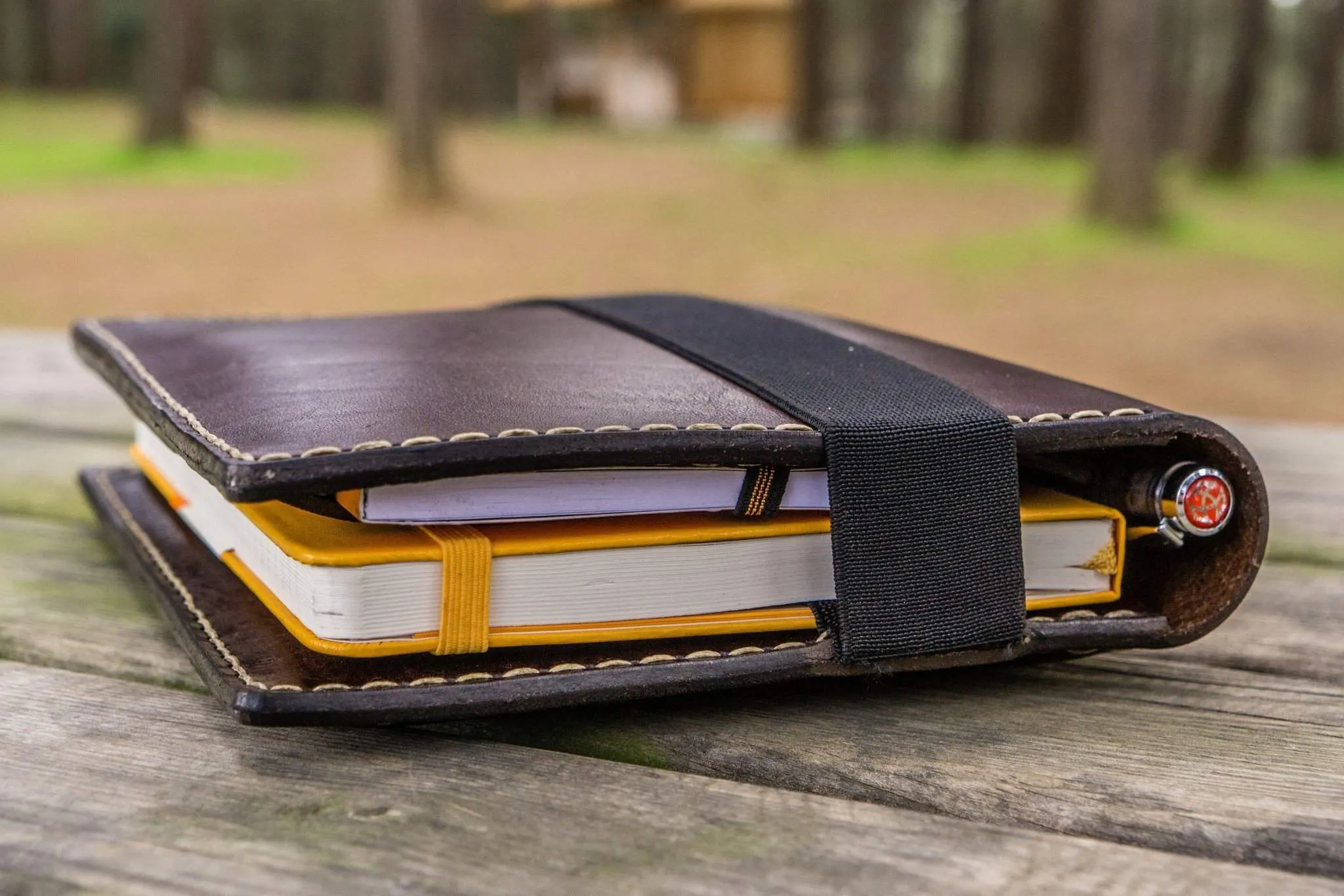 Leather Travel Journal for iPad Mini & Large Moleskine - Dark Brown