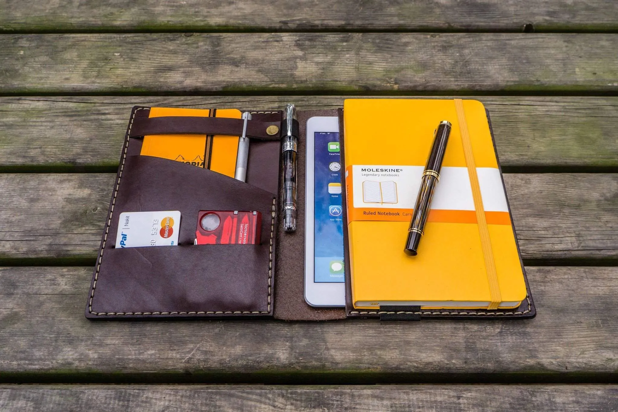 Leather Travel Journal for iPad Mini & Large Moleskine - Dark Brown