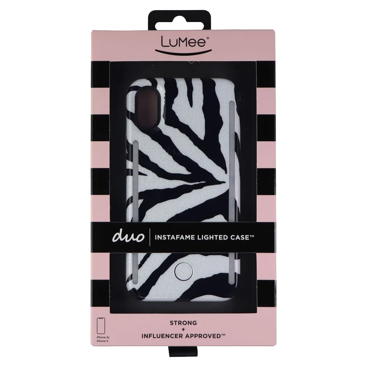 LuMee Duo Instafame LED Selfie Case for Apple iPhone Xs/X - Zebra / Glitter