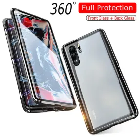 Luxury 360 Full Protection Magnetic Adsorption Phone Case For Huawei P30 Pro Metal Bumper Clear Glass Cover Case For P 30 Pro