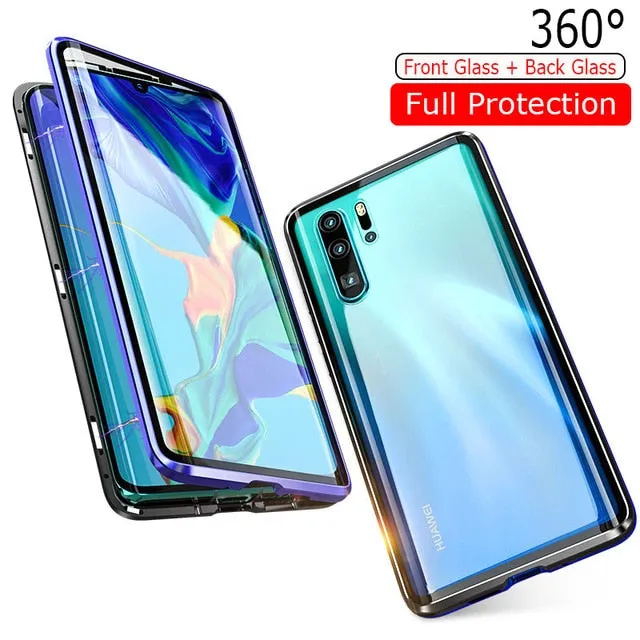 Luxury 360 Full Protection Magnetic Adsorption Phone Case For Huawei P30 Pro Metal Bumper Clear Glass Cover Case For P 30 Pro