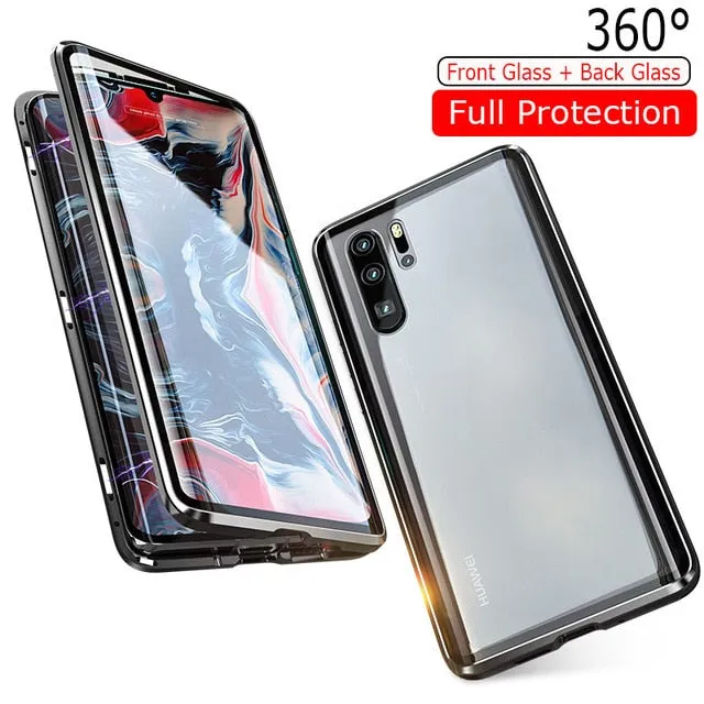 Luxury 360 Full Protection Magnetic Adsorption Phone Case For Huawei P30 Pro Metal Bumper Clear Glass Cover Case For P 30 Pro