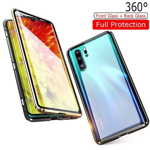 Luxury 360 Full Protection Magnetic Adsorption Phone Case For Huawei P30 Pro Metal Bumper Clear Glass Cover Case For P 30 Pro