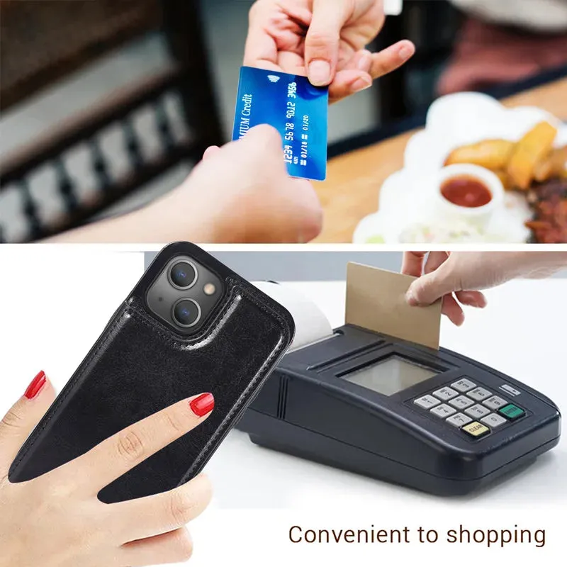 Luxury PU Leather Wallet Case For iPhone with Kickstand Card Holder Slots Cover