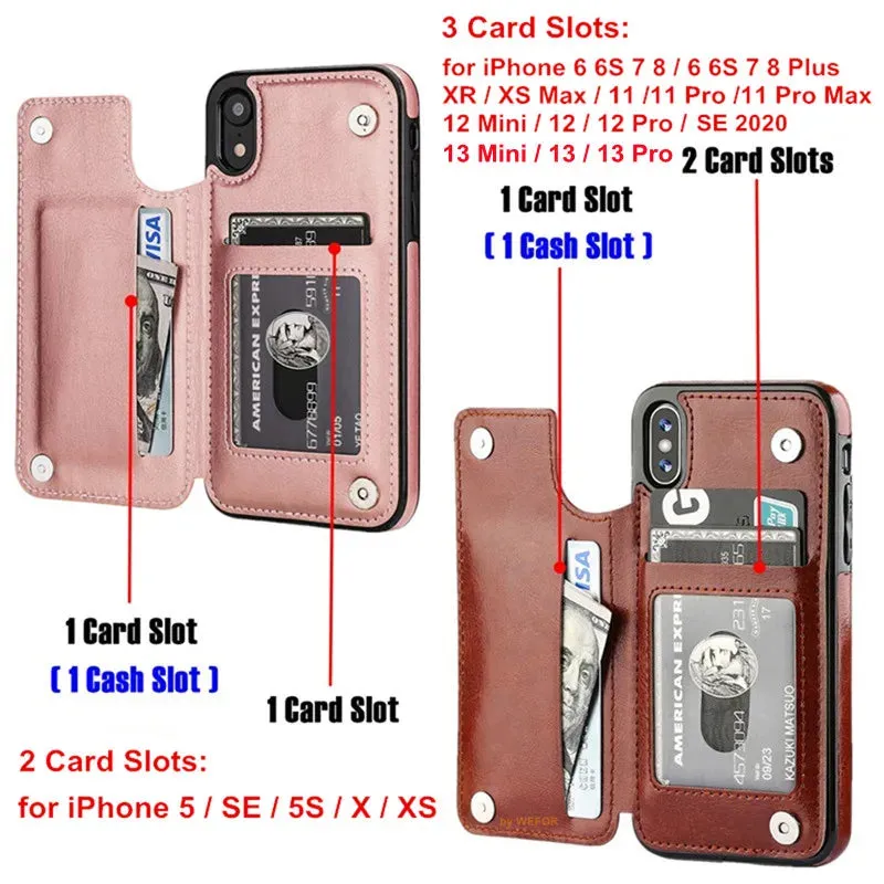 Luxury PU Leather Wallet Case For iPhone with Kickstand Card Holder Slots Cover