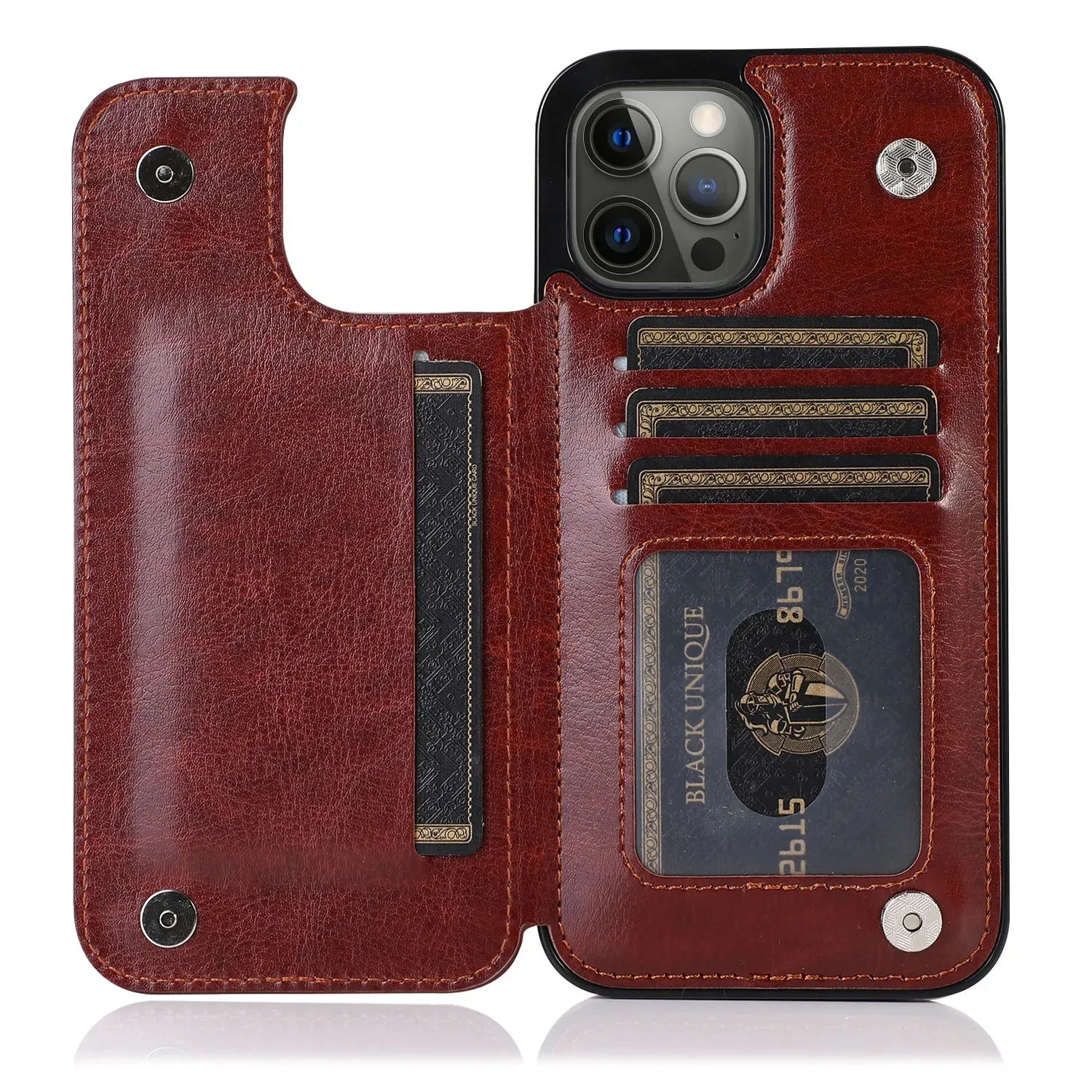 Luxury PU Leather Wallet Case For iPhone with Kickstand Card Holder Slots Cover