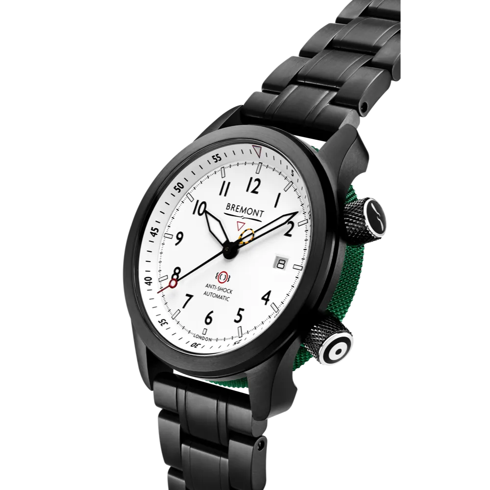 MBII Custom DLC, White Dial with Green Barrel & Closed Case Back