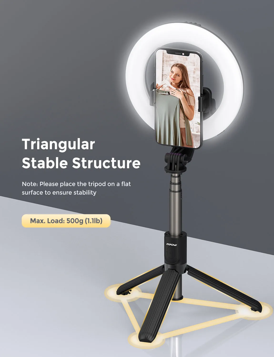 MPOW PA213A LED Ring Light with Selfie Tripod Stand & Phone Holder