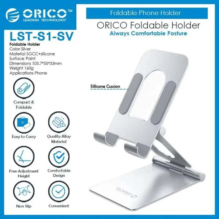 Orico-Lst-S1 Mobile Phone Holder Adjustable Foldable Metal Desktop Stand