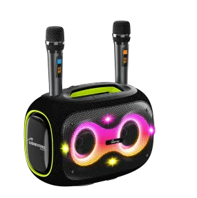 Party Box-Wireless 120W Portable Bluetooth Speaker Karaoke with a Tripod & Two Microphones, Black