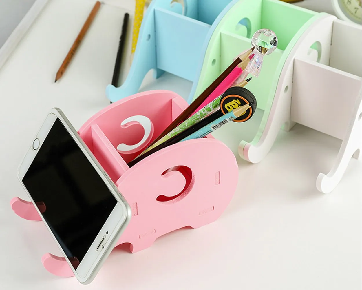 Pencil Holder 2 Pcs Elephant Shaped Pencil Bracket with Cell Phone Stand