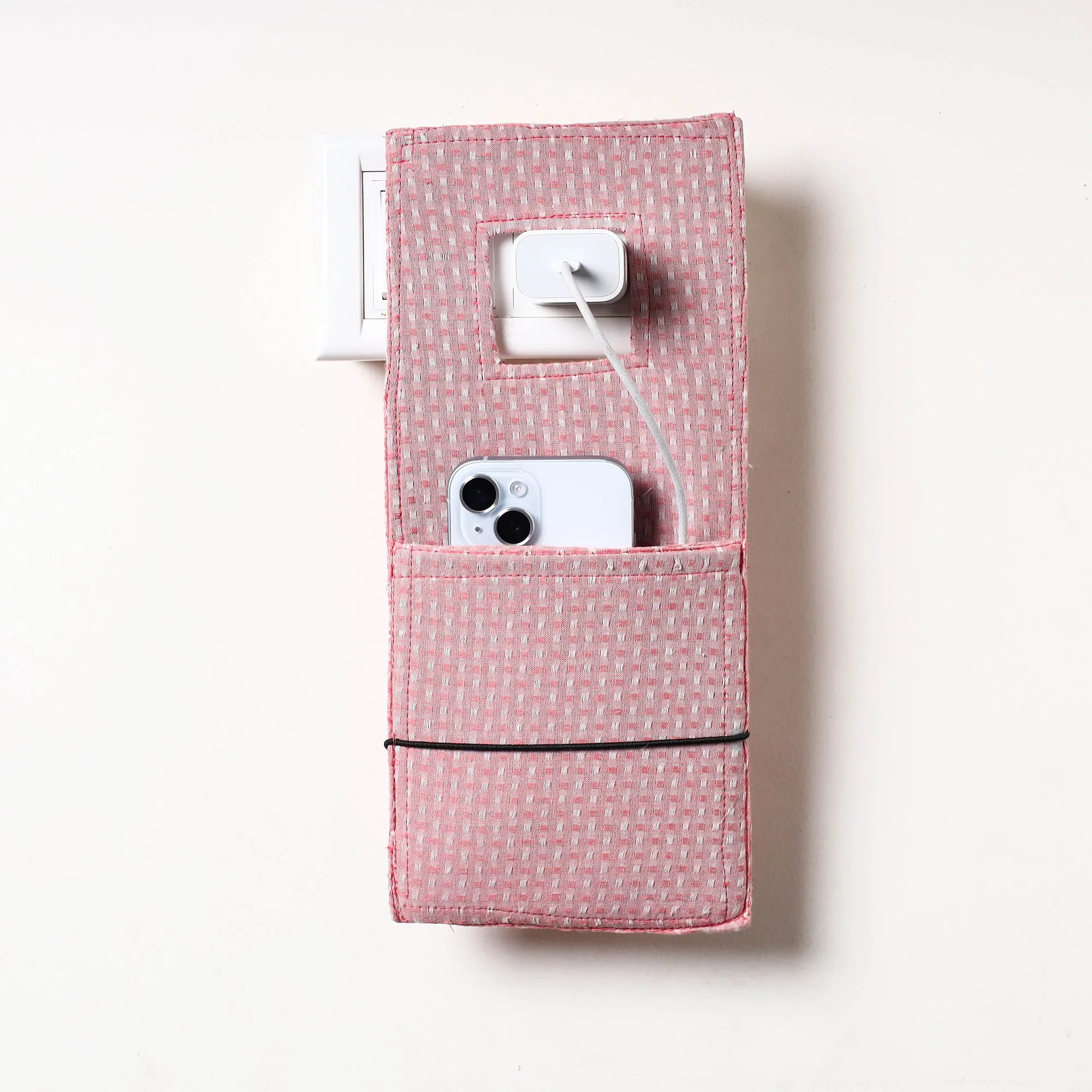 Pink - Jacquard Weave Cotton Mobile Charging Holder