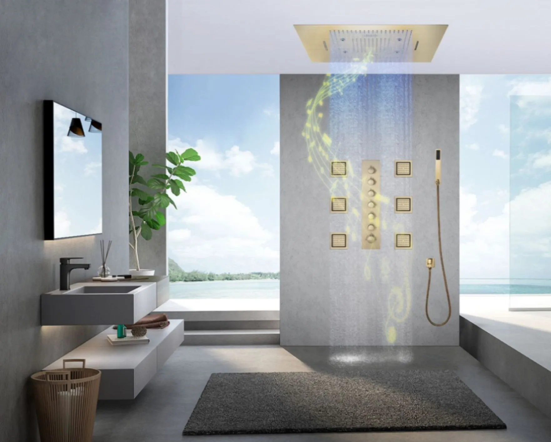 PRECISION|  32" Luxury Complete  Shower System Rain Waterfall Mist Spray Function 6 Large Body Jets & Hand Shower