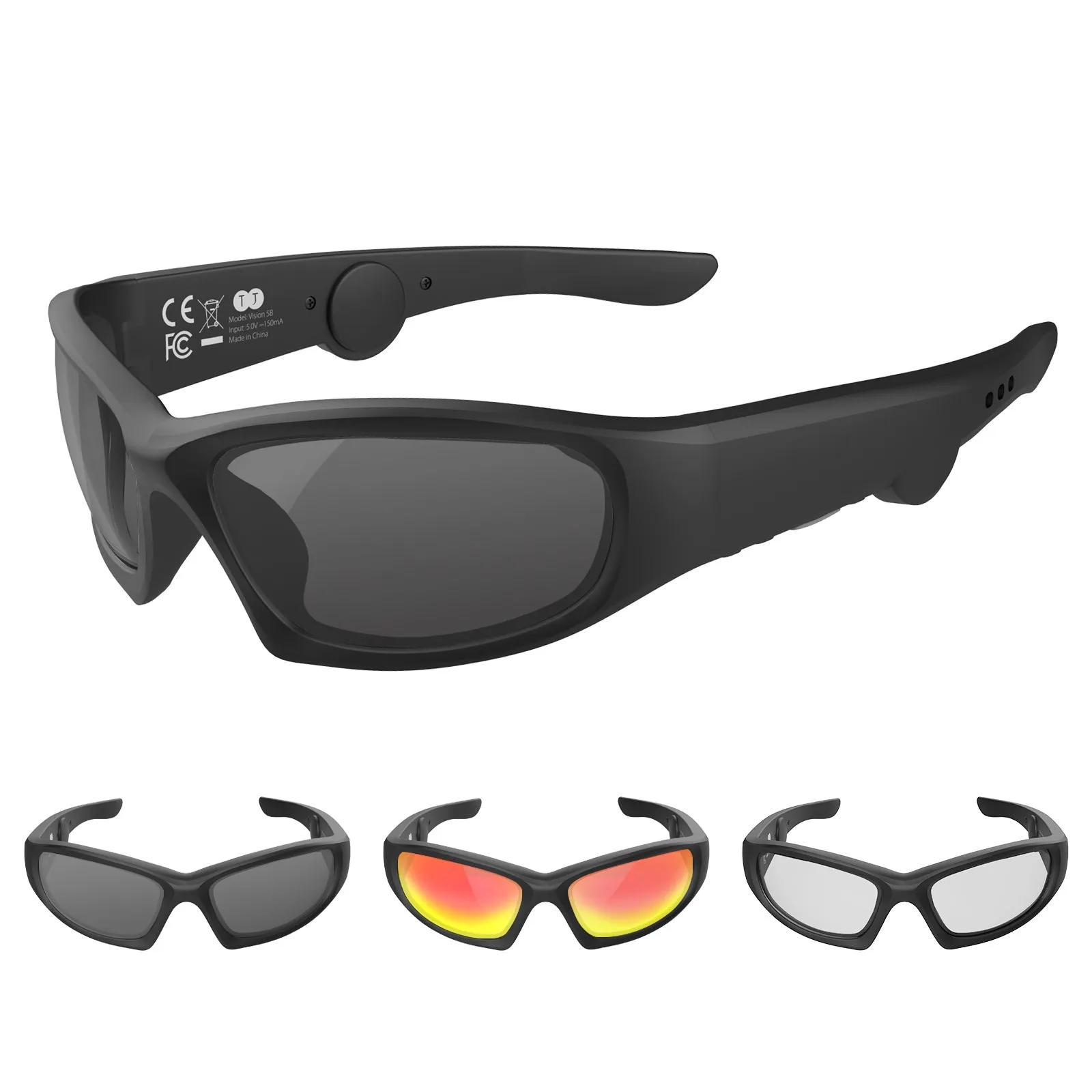 Safety Wind- and Sandproof Bluetooth Sunglasses, Audio Sunglasses, Sports sunglasses with Bluetooth Headphones