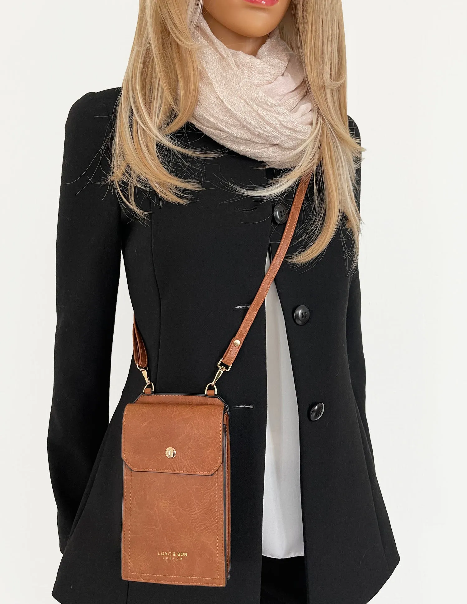 SMALL BROWN MOBILE PHONE HOLDER CROSS BODY BAG