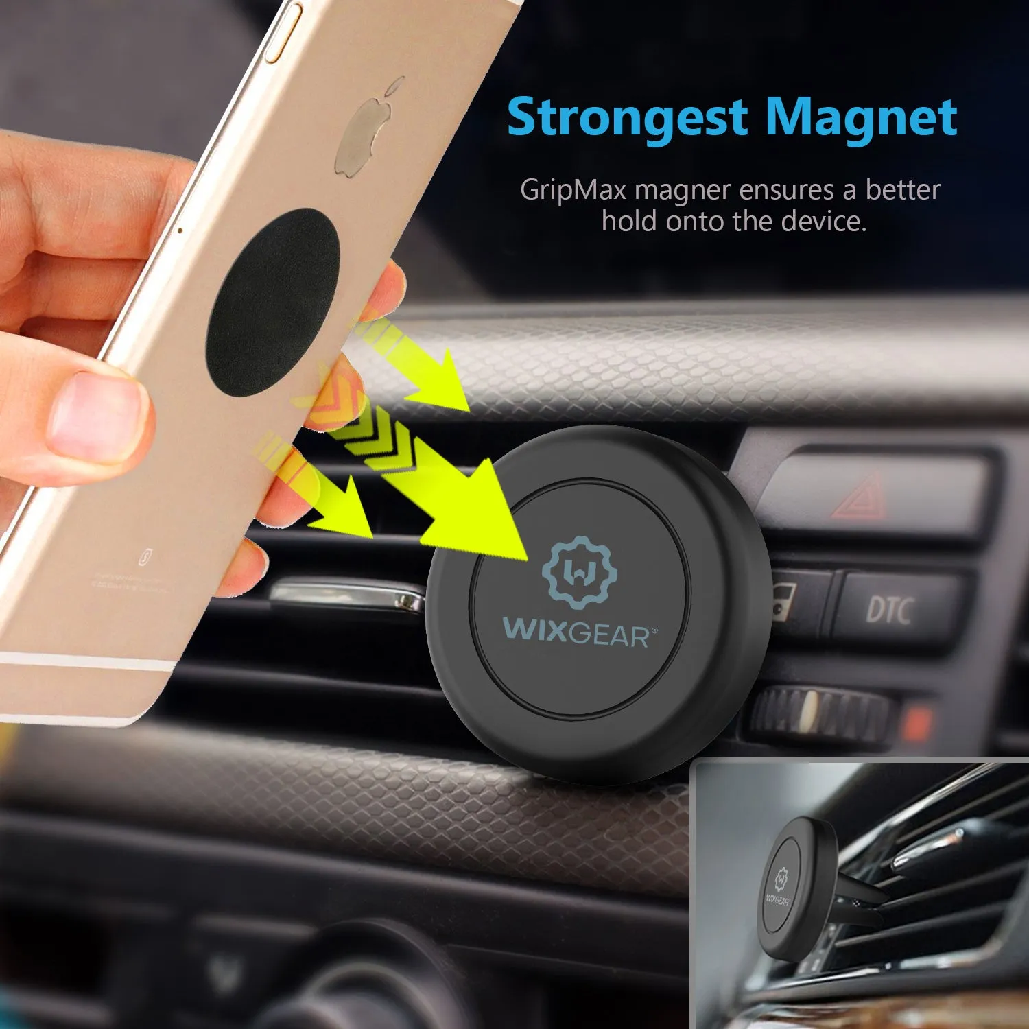 WixGear Universal Air Vent Magnetic Car Mount Holder with Fast Swift-Snap Technology for Smartphones and Mini Tablets, Black