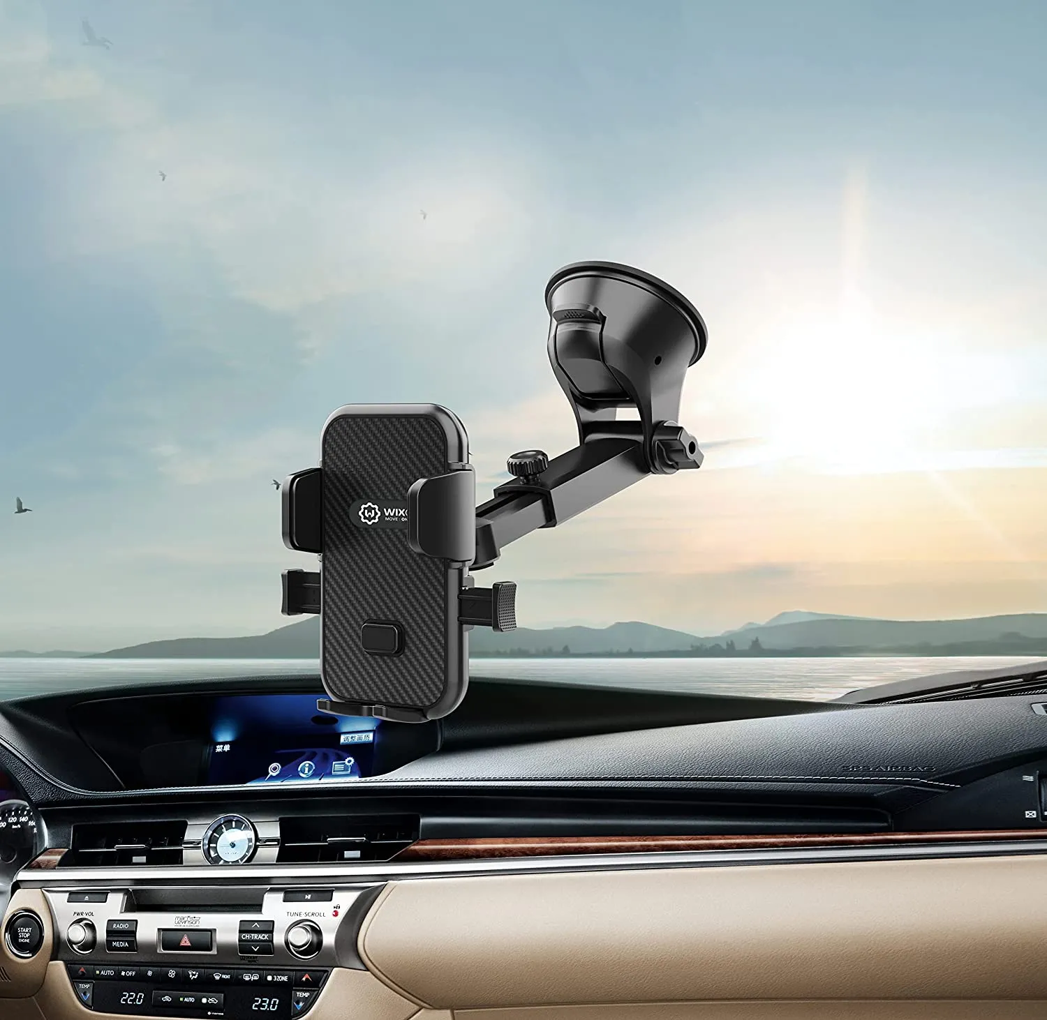 WixGear Universal Phone Holder for Car, Windshield Mount and Dashboard Mount Holder for Cell Phones and Tablets