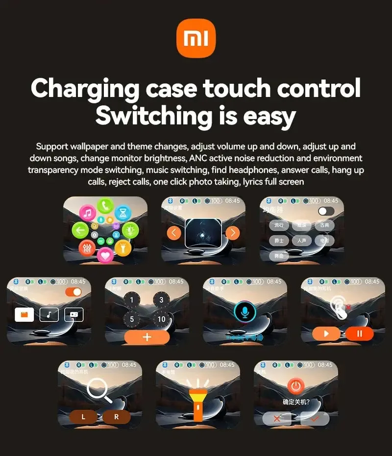 XIAOMI New H12 Pro Wireless Earphone Dual Earbuds Touch Screen Headset ANC ENC Noise Cancelling In Ear Bluetooth5.4 Headphone